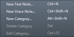 Context menu of the categories list