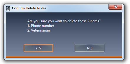 Confirm delete notes window