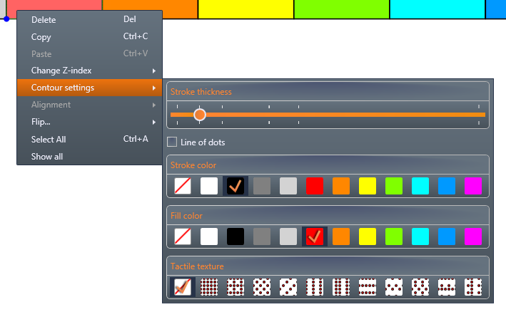 Contour settings menu